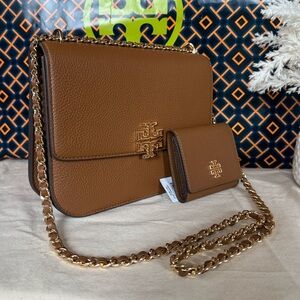 NWT Tory Burch Britten Medium Adjustable Shoulder Bag Leather& matching wallet